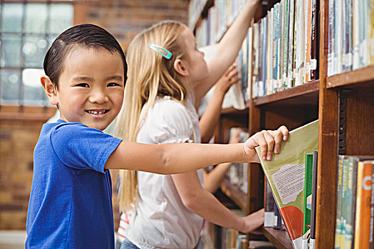 學生,書本,架子,圖書館,小學