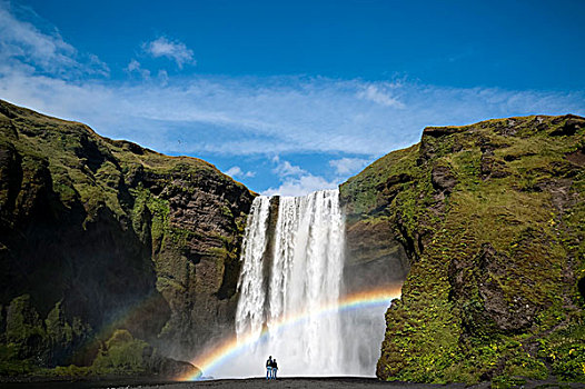 彩虹,伴侣,看,瀑布,河,环路,南方,冰岛,欧洲
