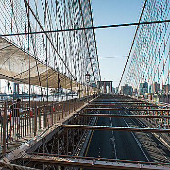 风景,布鲁克林大桥,建筑,背景,曼哈顿,纽约,美国