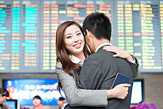 一个,情侣,亚洲人,爱人,现代,机场