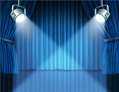聚光灯,蓝色背景,天鹅绒,电影院,帘