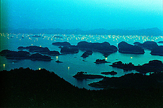 千岛湖夜景,渔火
