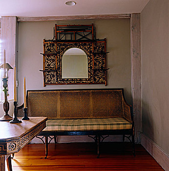 餐厅,19世纪,节茎植物,竹子,沙发,英国,镜子