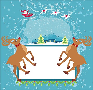 圣诞老人,驯鹿,抽象,圣诞贺卡