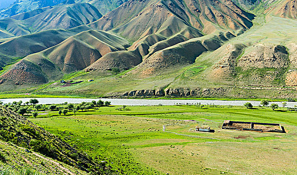 山景,河,峡谷,区域,吉尔吉斯斯坦,亚洲