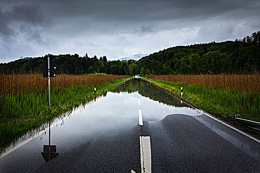 德国,巴伐利亚,洪水,乡间小路