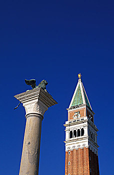 意大利,威尼托,威尼斯,圣马科,柱子,钟楼