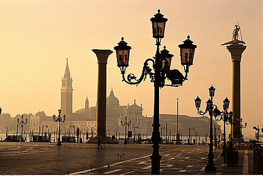 广场,圣乔治奥,黄昏,威尼斯,意大利