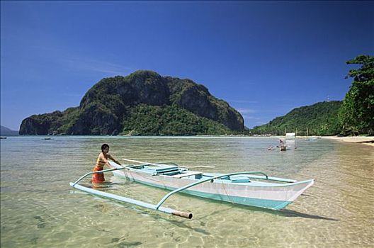 菲律宾,巴拉望岛,埃尔尼多,女孩,热带沙滩