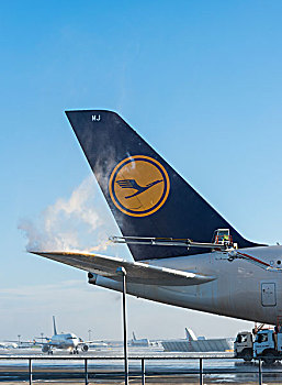 尾翼,汉莎航空公司,空中客车,法兰克福,机场,黑森州,德国,欧洲