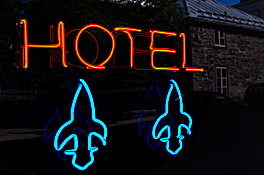 霓虹,酒店,标识,魁北克城,魁北克,加拿大