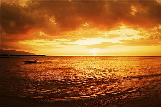 夏威夷,瓦胡岛,北岸,漂亮,日落,上方,海洋