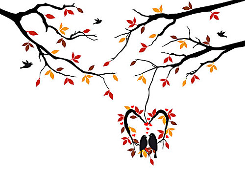 鸟,秋天,树,心形,鸟窝
