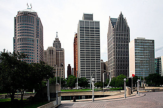 市区,底特律,天际线,密歇根,工作,纪念建筑