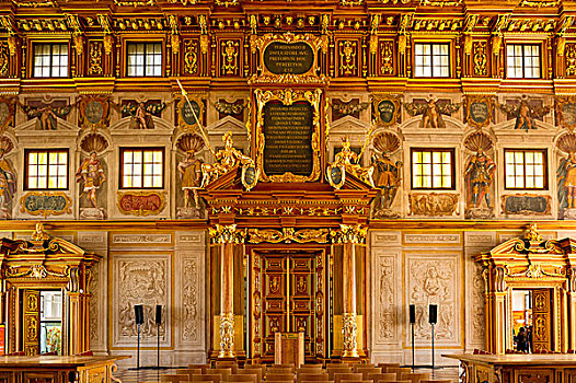 金色,大厅,正门入口,迟,文艺复兴,设计,市政厅,奥格斯堡,斯瓦比亚,巴伐利亚,德国,欧洲