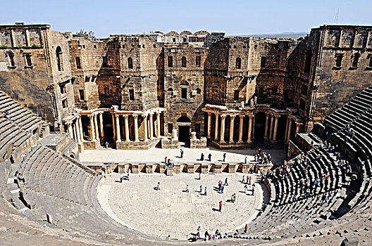 礼堂,罗马剧场,黑色,玄武岩,石头,叙利亚,亚洲