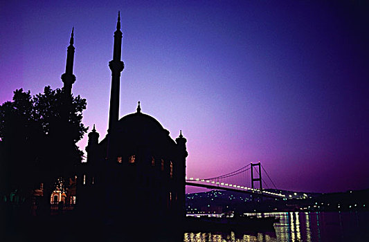 剪影,清真寺,桥,光亮,背景,博斯普鲁斯海峡,伊斯坦布尔,土耳其