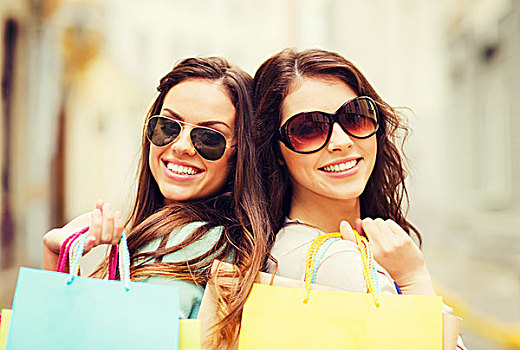 购物,旅游,概念,美女,女孩,购物袋