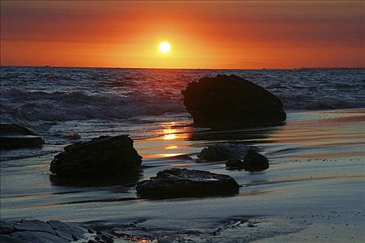 日落,海滩,水晶,小湾,州立公园,加利福尼亚,美国