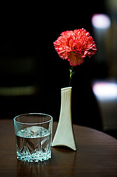 美好,桌上,花,水杯,餐馆