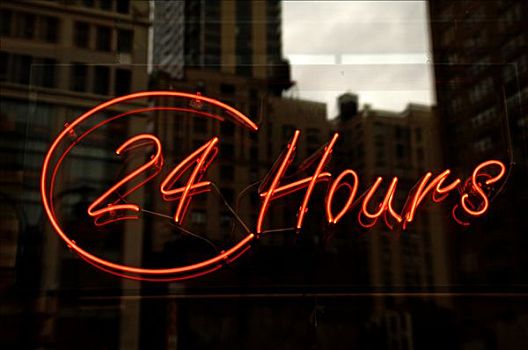 霓虹标识,读,24小时,纽约,美国