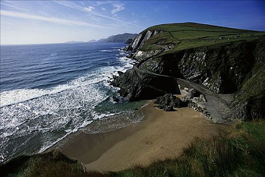海滩,岩石,海岸线,丁格尔半岛,爱尔兰
