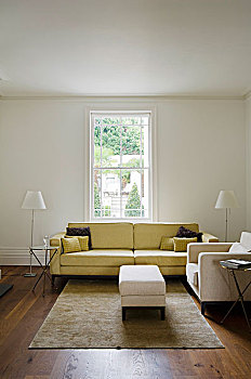 黄色,软垫,沙发,简约,客厅,风景