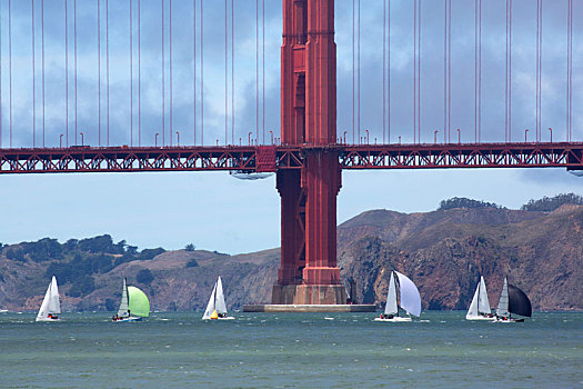 帆船,下面,金门大桥,旧金山,加利福尼亚,美国