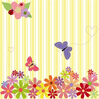 春天,花,音乐放大器,蝴蝶,黄色,条纹,背景