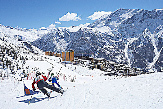 法国,阿尔卑斯山,滑雪