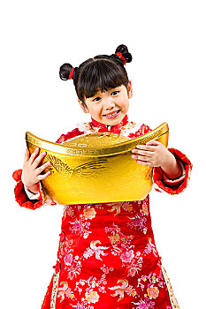 棚拍中國(guó)新年快樂的唐裝家庭