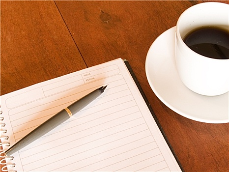 笔记本,笔,咖啡杯