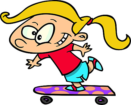 卡通,女孩,滑板