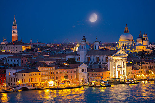 景色,城市,诸德卡,运河,水岸,夜晚,威尼斯,威尼托,意大利