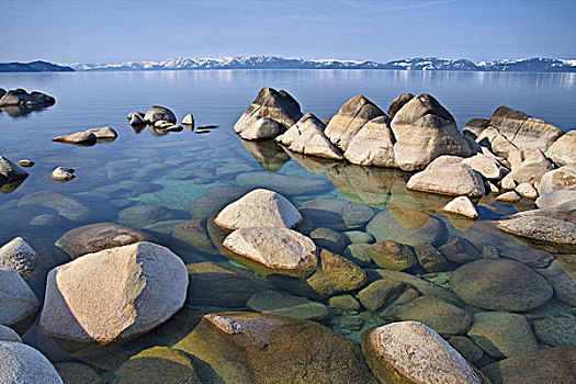 岩石,海岸线,湖,山峦,背景,东方,岸边,太浩湖,内华达,美国