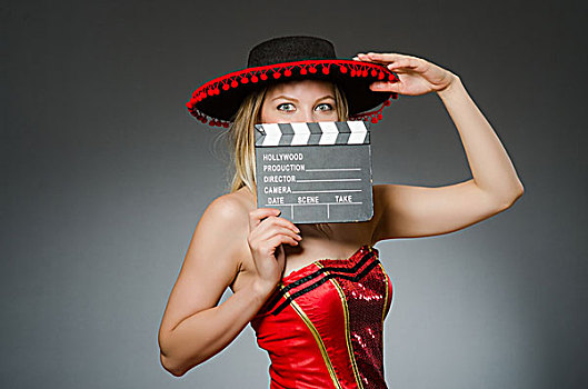 有趣,墨西哥人,女人,阔边帽,电影,场记板
