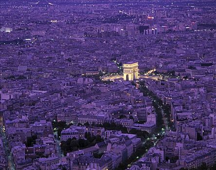 俯视,巴黎,法国,黎明