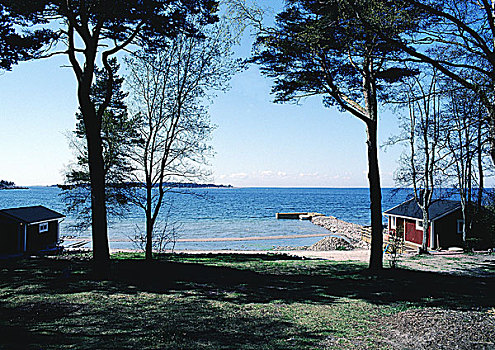 斯堪的纳维亚,小屋,靠近,岸边
