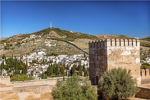 阿尔罕布拉,城堡,塔,城市,墙壁,格拉纳达,安达卢西亚,西班牙