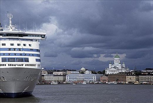 船,教堂,大教堂,港口,赫尔辛基,芬兰,斯堪的纳维亚,欧洲