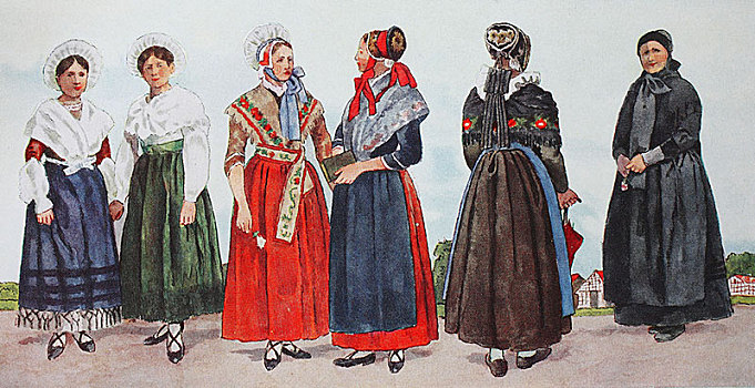 人,传统服装,时尚,衣服,德国,服饰,19世纪,插画,欧洲
