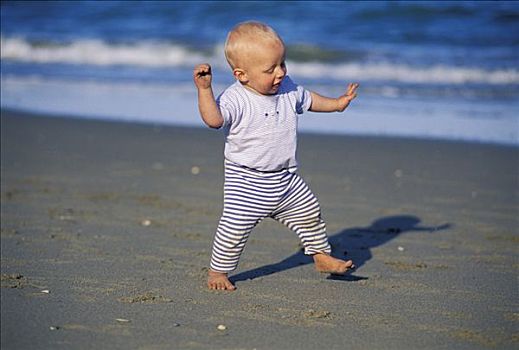 1岁,男孩,跑,海滩