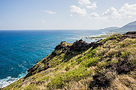 崖顶,海岸线,瓦胡岛,夏威夷,美国