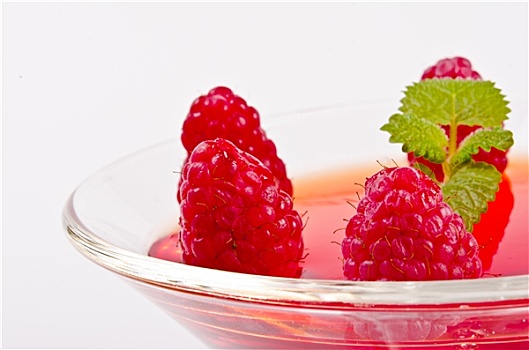 果冻,玻璃碗,新鲜,树莓