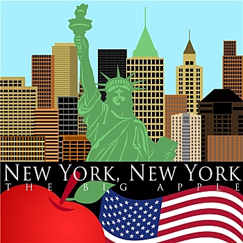 纽约,天际线,自由女神像,彩色