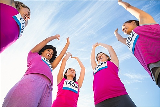 五个,欢呼,跑步,支持,乳腺癌,马拉松