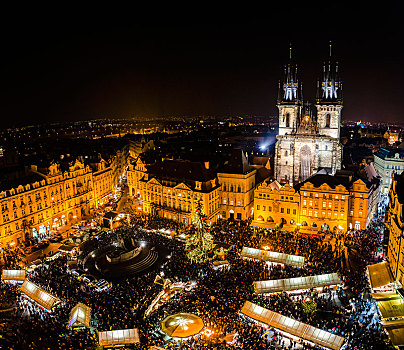 大教堂,圣诞市场,老城广场,风景,老市政厅,夜晚,历史,中心,布拉格,捷克共和国,欧洲