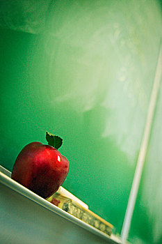 苹果,坐,黑板