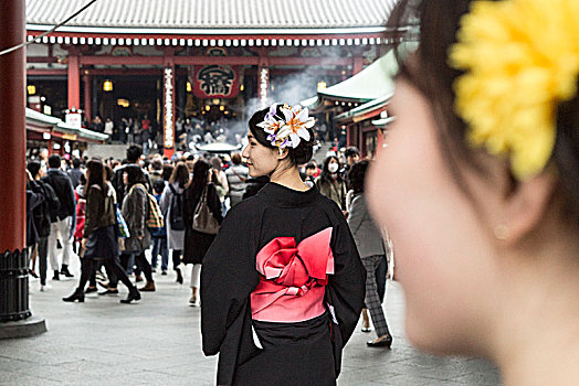 年轻,女士,传统,长袍,庙宇,东京