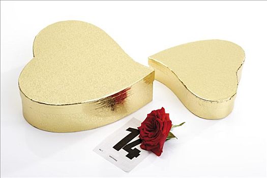 金色,心形,礼盒,红玫瑰,日历,标记,情人节